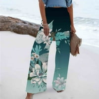 Farstey široke pantalone za noge za žene Ljetni salon cvjetni print plaža hlača elastična visoka struka
