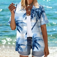 Žene Ljetne havajske košulje meko hladno cvjetni print s kratkim rukavima na majici