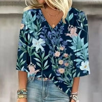 Majica sa Caveitl, ženska modna tiskana majica rukava rukava bluza V-izrez casual tops plavi, xxxl