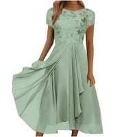 CETHRIO ženske haljine - seksi čvrsti kratki rukav CREW CACT čipke šifonske mreže uspone haljine zelene