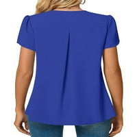 Ženska majica V izrez Šiffon vrhovi petal-rukavac tunika bluza Comfy majica za odmor TEE plavi l