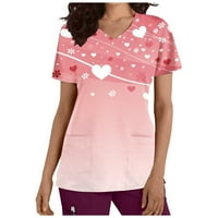 Bluze za žensku košulju s kratkim rukavima V rect Radna uniforma Sretan dan zaljubljenih čvrstim sa