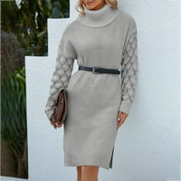 Turtleneck džemper haljina za žene casual pune boje s dugim rukavima s rebraste strane Split Pletene džemper haljina S-XL