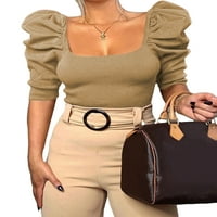 Prednjeg swald-a ženska puffna ljetna bluza od pune boje elegantna majica kvadratni vrat modni tanki