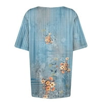 Apepal ženski cvjetni tiskani kratki rukav Henley V izrez majica Nasledled casual cvjetni tunički bluza