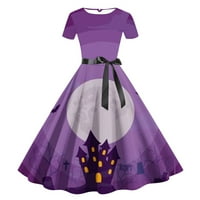 Haljine za Noć vještica za žene Jesen modni Halloween Print Tunic Crewneck kratki rukav Midi 1950S haljina