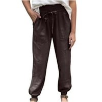 Ženske hlače Ležerne prilike za zavoj za vuču visokog struka, lagane udobne pamučne pantalone sa džepovima