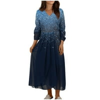 Ženske haljine čišćenje Maxi modni čvrsti dugi rukav letnji haljina V-izrez plava l