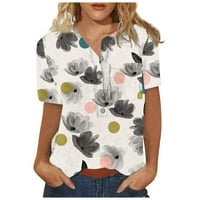 Majice za žene Žene Ljetni cvjetni uzorak bluza za bluzu s kratkim rukavima udobne košulje bijele veličine