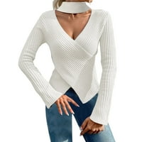 SNGXGN Ženska korektura dugim dugim dugim pulover Duks pulover džemperi za žene, bijele boje, veličine