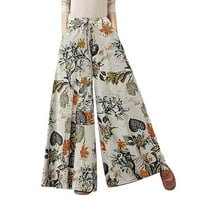 Žene Ležerne prilike cvjetne tiskane hlače pojas elastične struke Široke pantalone za noge Džepe duge