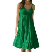 Ballsfhk ženska ljetna haljina za odmor Elegantna čvrsta boja V izrez špagete kaiševa za ruke casual