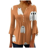 Fall tunic vrhovi za žene Trendy Bell rukava Halloween Retro bundeva grafički grafički Henley Tee majice