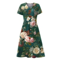 Ljetne haljine za žene Ženska ljetna casual moda cvjetna print kratkih rukava V-izrez Swing haljina