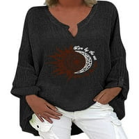 Kafreze rukava kaftana bluza za ženske kolut pamučne lane bluza s dugim rukavima Basična majica Labavi