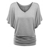 Žene Ljetne vrhove Trending Plus size Solid V-izrez lopte sa majicama s preklopim HEM labave majice