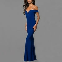 Haljine za žene Čvrsto večernje haljine kratka rukava modna haljina V-izrez na klirensu plavi m