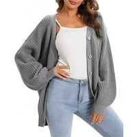 Džemper za žene Cardigan Europska i američka čvrsta boja Srednja duljina grubo džemper