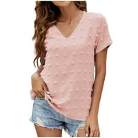 Lovskoo Ljetni vrhovi za žene V-izrez kratki rukav čvrsta majica bluza ružičasta