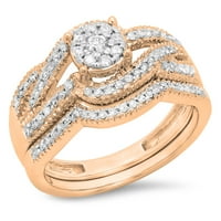 0. Carat 18K ružičasto zlato okruglo bijelo Dijamantne dame Swirl Split Shank Bridal klaster za angažman