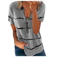 Ženske bluze kratki rukav ženski plus polovica zip plus veličine prugaste košulje V-izrez ljetni vrhovi
