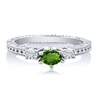 Gem Stone King 0. CT Okrugli zeleni hromirani diopside G-H Lab Grown Diamond Sterling Srebrni prsten
