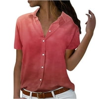 Žene plus veličina Ženska kratki rukav V-izrez rever ispis Bluze Ljetne casual vrhove crvene boje