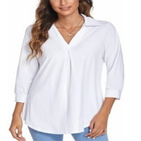 LUMENTO Ženska košulja Baggy Loose Tunic Pulover rukava Top elegantne bluze V izrez bijeli XL