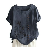 Posteljine za žene, ženski plus pamuk pamučni posteljina cvijet bluza casual ljeto o-vrat s kratkim rukavima labav vrhovi majica majica