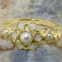 British Made Cultired Fultired Pearl & Opal Ženski pozlaćeni prsten - Veličina - Veličina 6,5