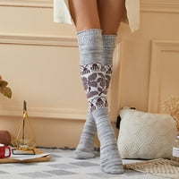 Čarape Ženske božićne tople bedro velike duge čarape plete nad čarapama koljena Xmas Grey