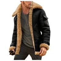 Muškarci Vintage kaput duga ovčja koža PU kožna zimska jakna za zgusnuću ovratnik - jakne
