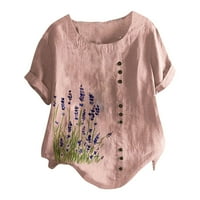 PXiakgy okrugli rukav cvijet izreza za ženska ljetna casual majica kratka labava top ženska bluza ružičasta