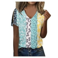 Ženski vrhovi bluza cvjetni kratki rukav Ležerne prilike za žene Ljeto Henley majice Yellow XL
