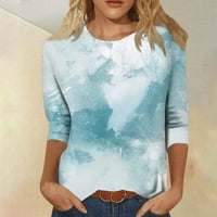Ljetni rukav majica Pejzaž ukras uzorka za žene za žene Tri četvrtine rukava s pulover okruglim vratom