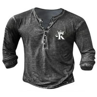 Gr Granlook muške majice s dugim rukavima 3D digitalni print Henley V izrez majica za odmor za odmor