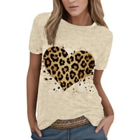 Youmylove Žene Ljeto Ležerne prilike O-izrez Skraćeno rukav Summer Leopard tiskani majica Mons Woman Streetwear Elegantna Britanija