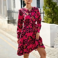 Lovskoo Ženska mini haljina Dugi rukav Leopard Ispis Dugme za otisak linija Vrak za čipke Dress Dress
