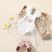 Beba jednogodišnja rođendanska zabava Rompers ruffles čipke za vez za vez sa mrežama od suknje za princeze