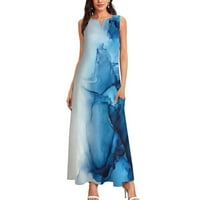 Maxi haljina za ženske ležerne ljetove bez rukava džep sa rukavima za džepne haljine plavi xxxl