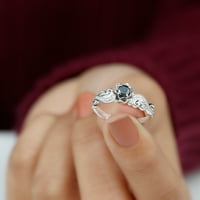 CT Black Spinel cvjetni zaručni prsten s dijamant, crnim špinetskim zaručničkim prstenom, sterling srebrnim,