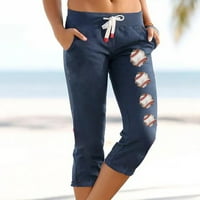 Ženske hlače visoke struke s džepovima Solid Boho Boho ljetne plaže hlače Capris Comfy Skinny Traperice