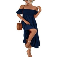 Gwiyeopda ženska haljina, kratka rukava rukave pune boje točno tire s dugim maxi haljinama