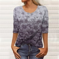 APEPAL WOMENS vrhovi žene Henley majice rukav za ispis majica Dugme Dressy Bluze za žene ljubičaste