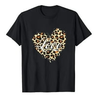 Valentines Dan Ženske košulje Slatka leopard Ljubav Srca Uzorak Grafički grafički krajevi Ters Trendy