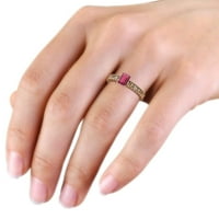 Rhodolite Garnet 7x smaragdni ugravirani solitaire zaručnički prsten 0. Carat u 14K ružom Gold.Size 5.5