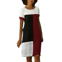 Žene Ljetne haljine posteljine kratke hlače o vratu T majice haljine u boji blok dužine koljena sandress