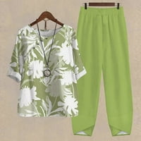Hesxuno Dvije odjeće za žene Ljeto Ležerne prilike za ispisane CrewNeck Polupljenice Cropped gornje