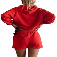 Wybzd Žene Duge dugih rukava Pulover vrhove Duks visokih struka Outfits TrackSit setovi Crvena kapuljača