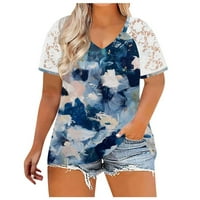 Čipke za žene Ljeto Ženski patchwork kratkih rukava cvjetna grafička majica Trendy Plus size Comfy V